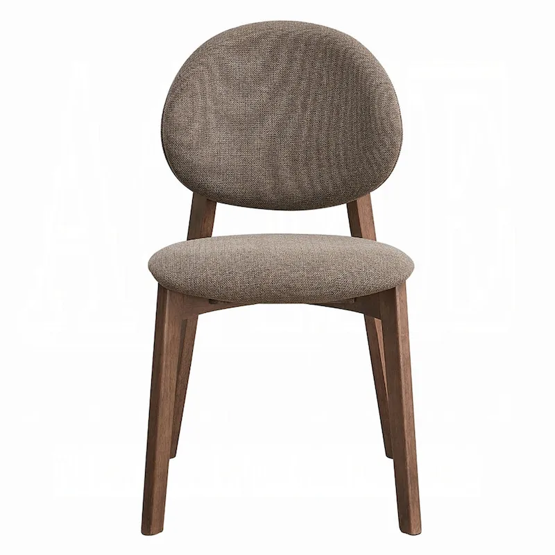Hamza Side Dining Chair Set of 2, Light Brown Linen, Walnut Rubberwood