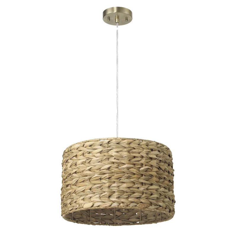 Bella Metal and Handwoven Wicker Drum Ceiling Light - 16.0 L x 16.0 W x 10.0 H