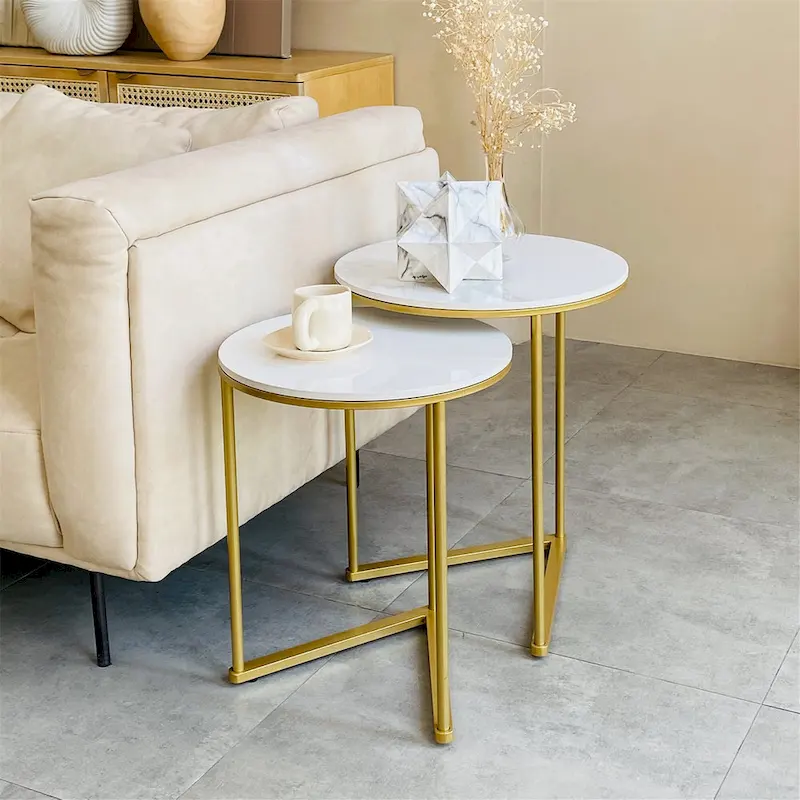 Set of 2 Round Nesting Coffee Side Table  Accent End Table