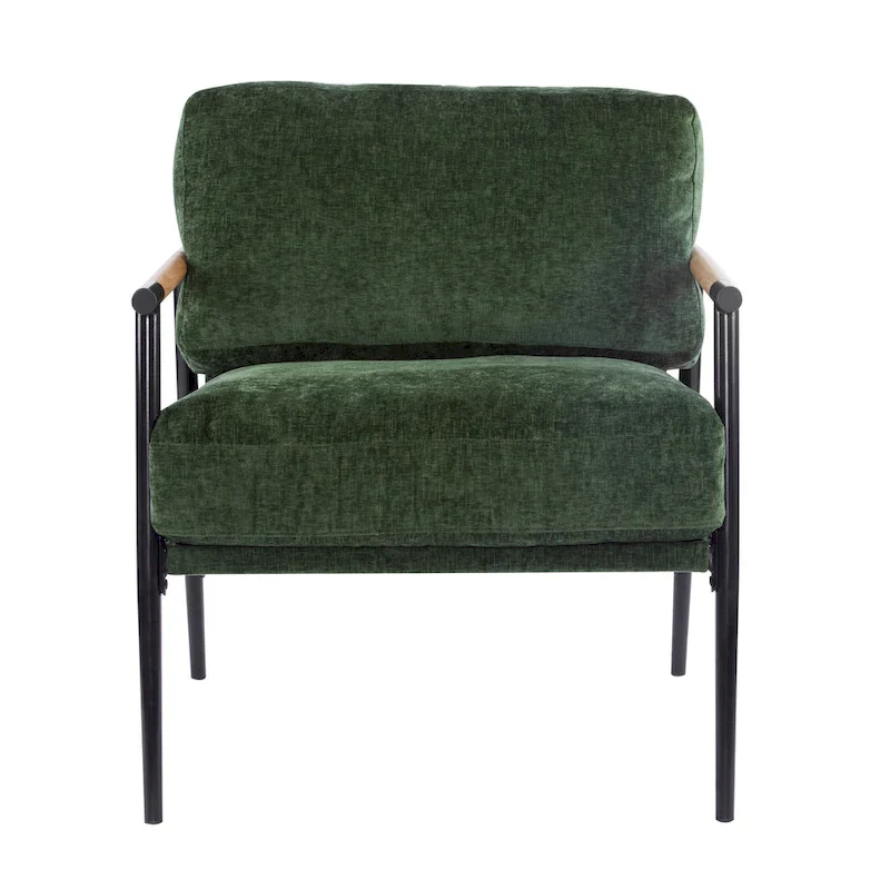 Polyester Accent Chair with Metal Frame & Wooden Armrests