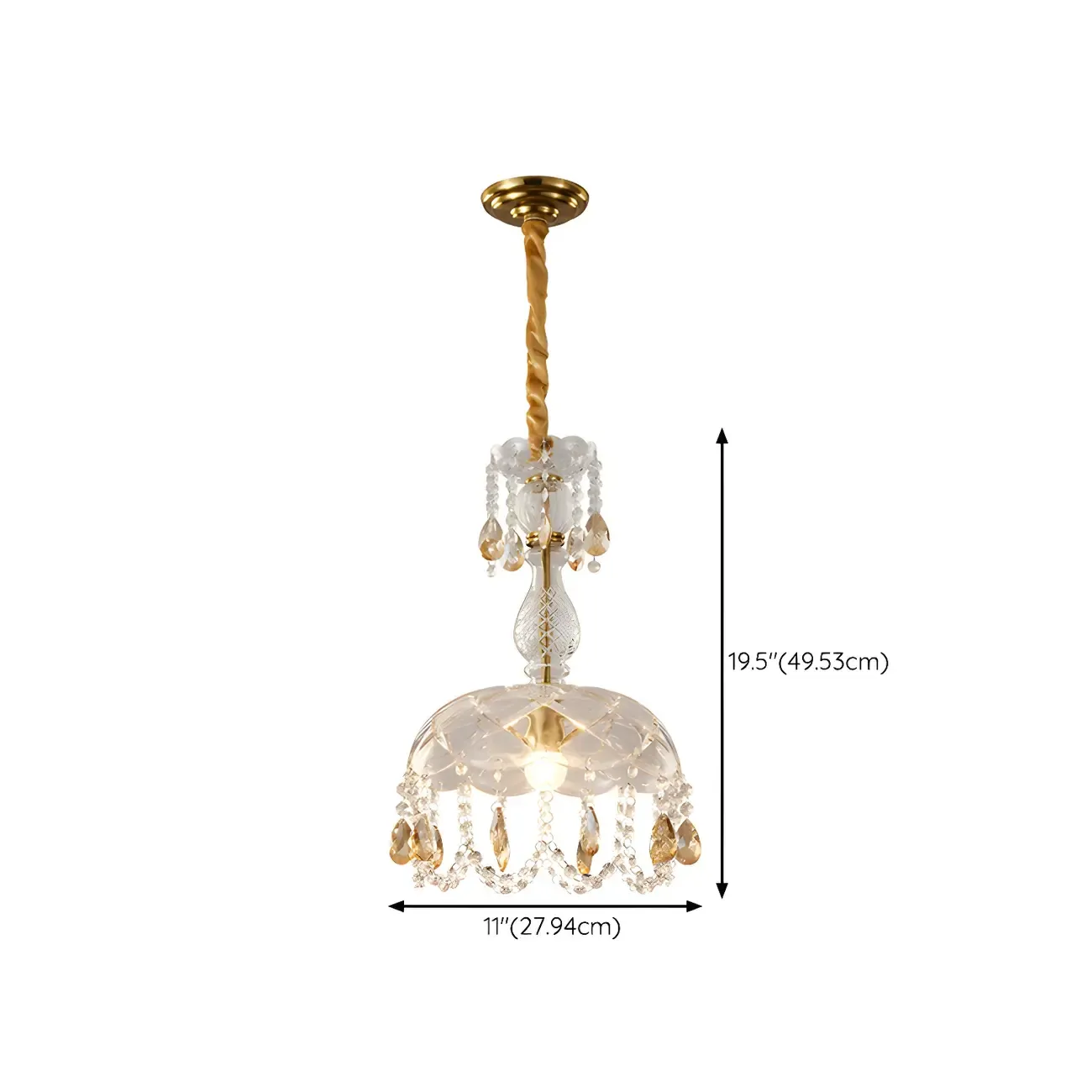 Luxury Dome Clear Crystal Pendant Light Adjustable Height