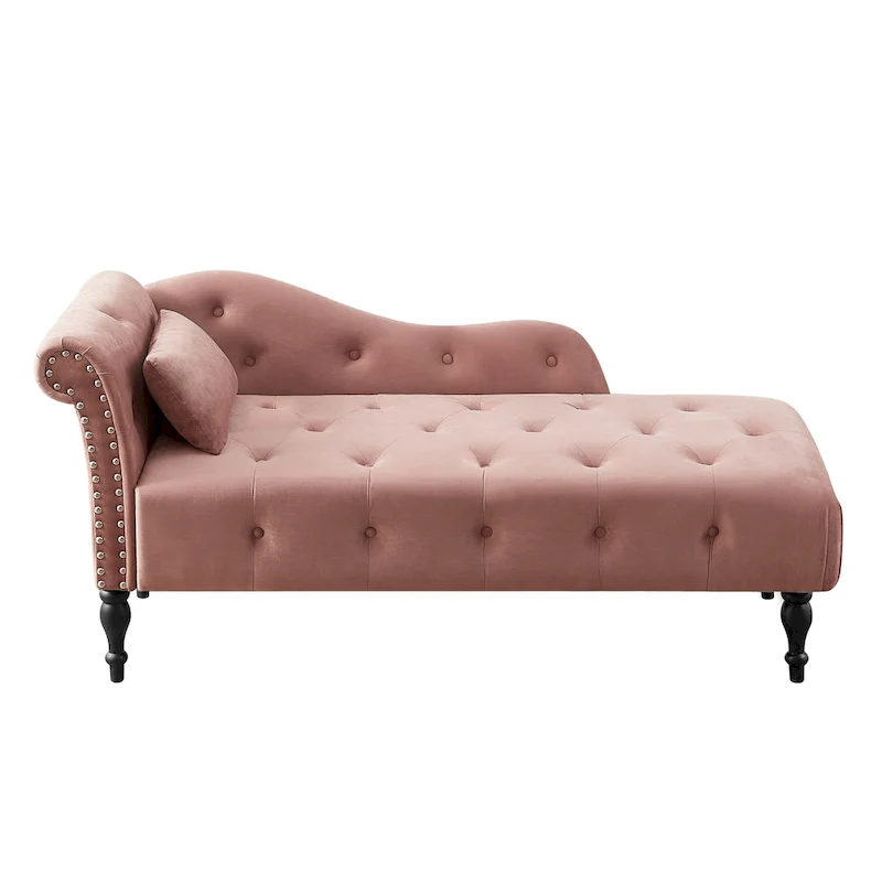 60.6 Velvet Upholstered Button Tufted Chaise Lounge Chair with Nailheads