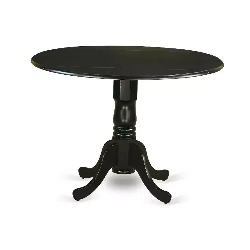 3-Pc Black Finish Solid Wood Top - Round Dining Room with Dropleaf - Seats 4