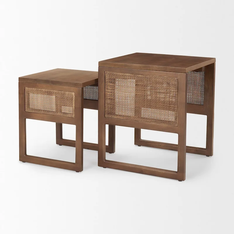 Grier Solid Wood With Cane Accents Square Nesting Accent Tables (Set of 2) - 20L x 20W x 23H