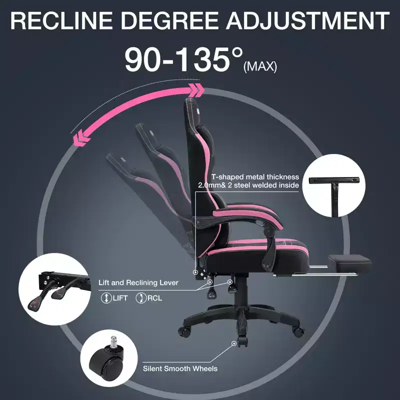 Hoffree Breathable Fabric Massage Gaming Chair Ergonomic Office PC Chair with Footrest & Adjustable