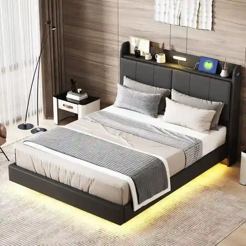Queen Size Bed Frame with Storage,Touch Sensor Light and USB port