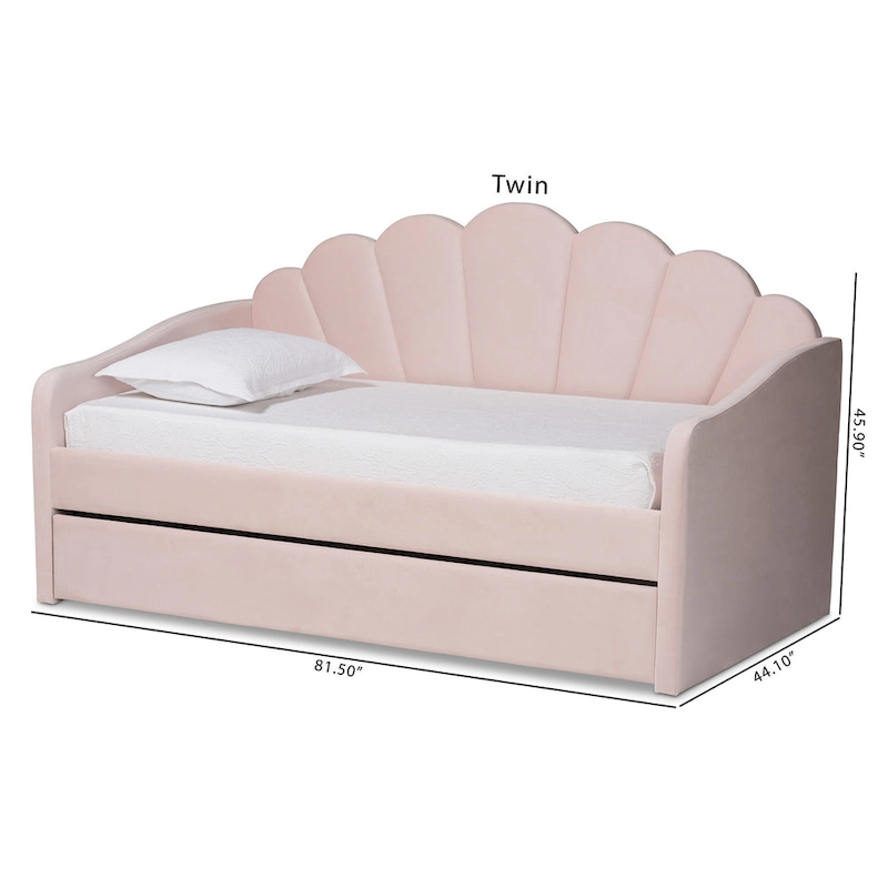 Timila Modern Velvet Upholstered Daybed with Trundle-Light Pink