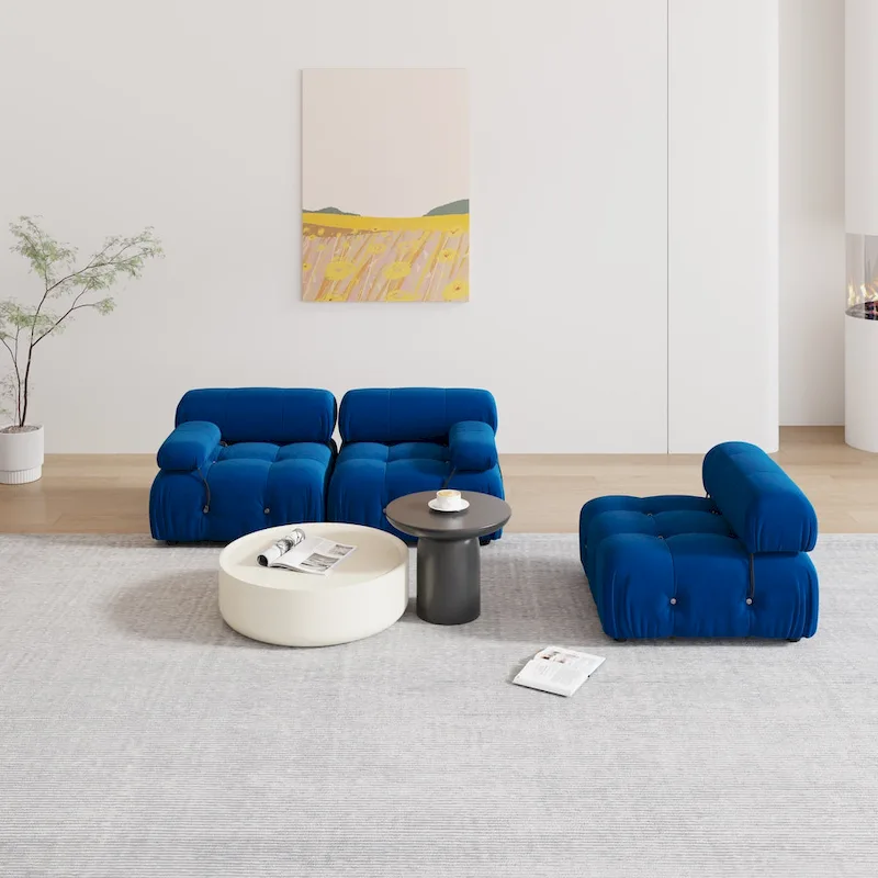 Blue Velvet Upholstered Sectional Sofa