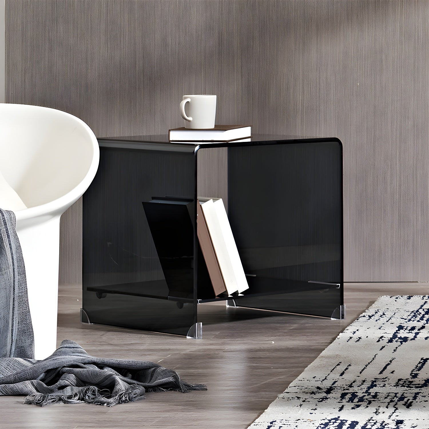 Stylish Clear Glass Nightstand with Open Shelf