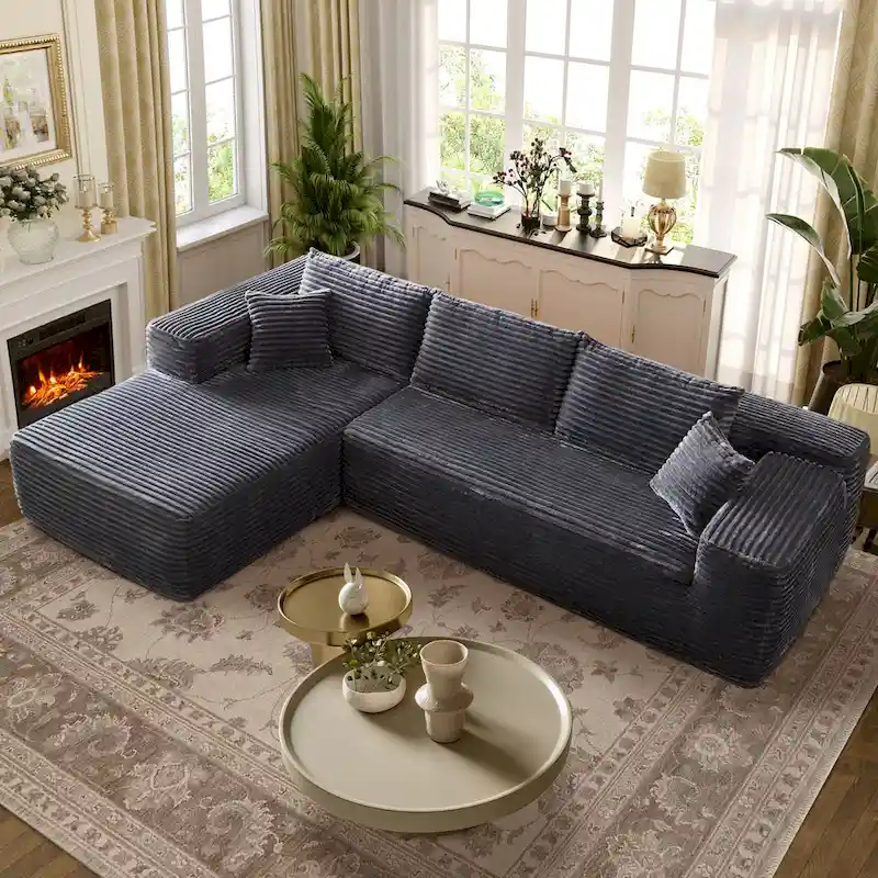 OVIOS Long Plush No Assembly Required Chaise Sofa