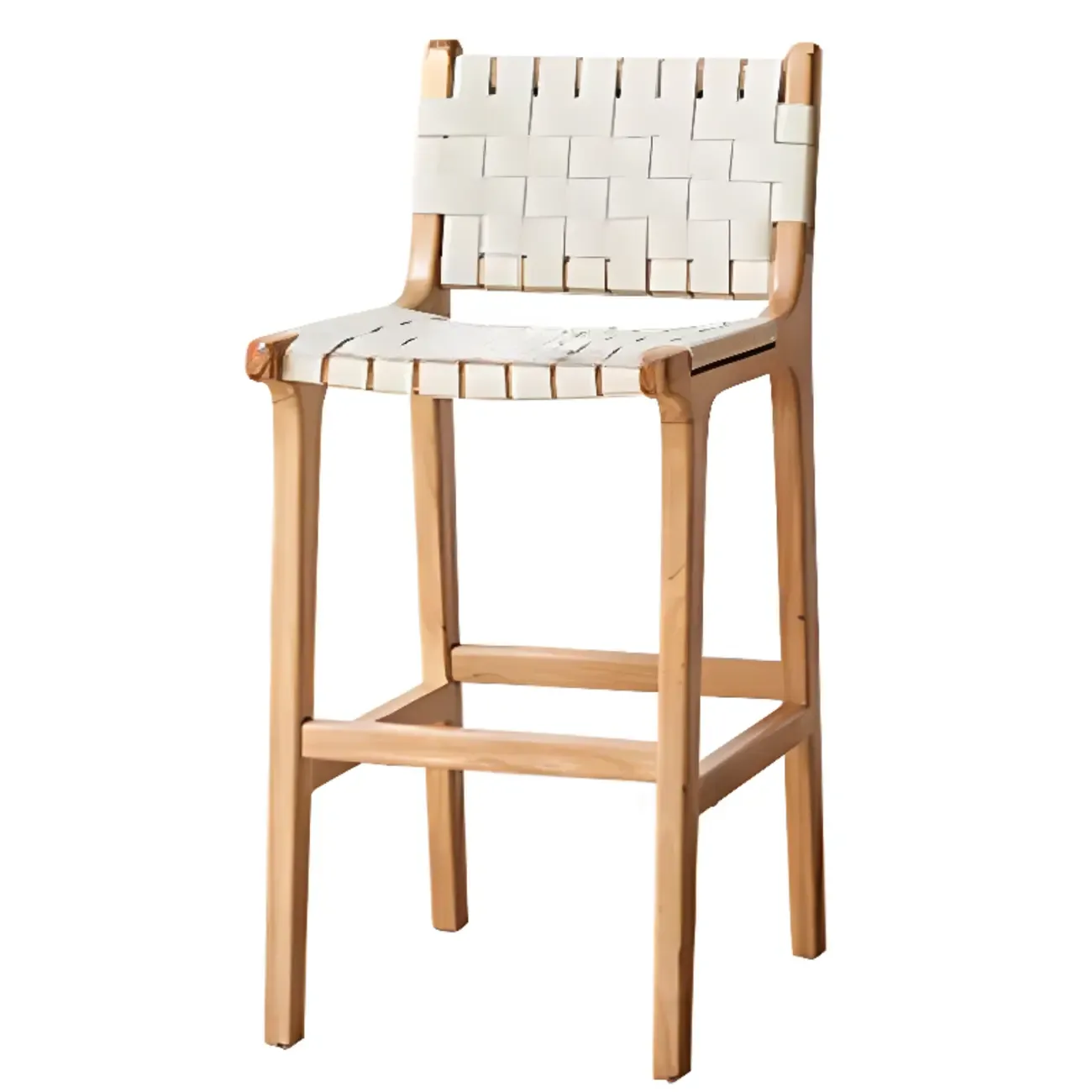 Rustic Wood Wicker Seat Counter Bar Stools with Back