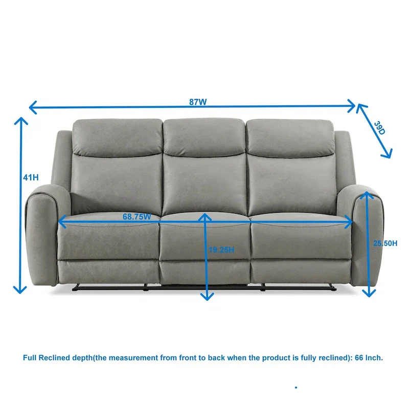 Roundhill Furniture Wesley Transitional Manual Reclining Sofa, Gray