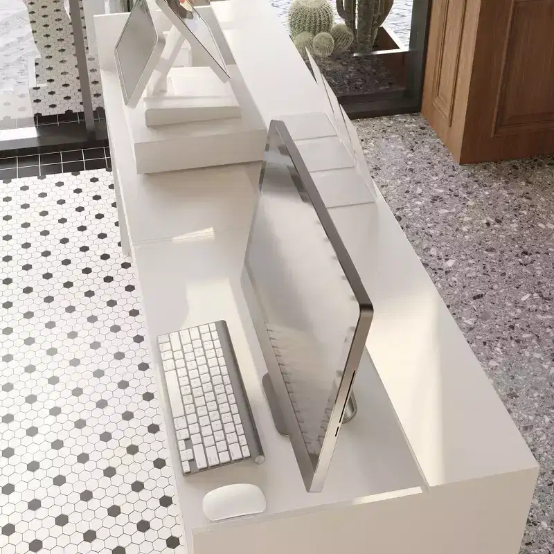 Famapy White Modern Reception Desk Front Counter Desk