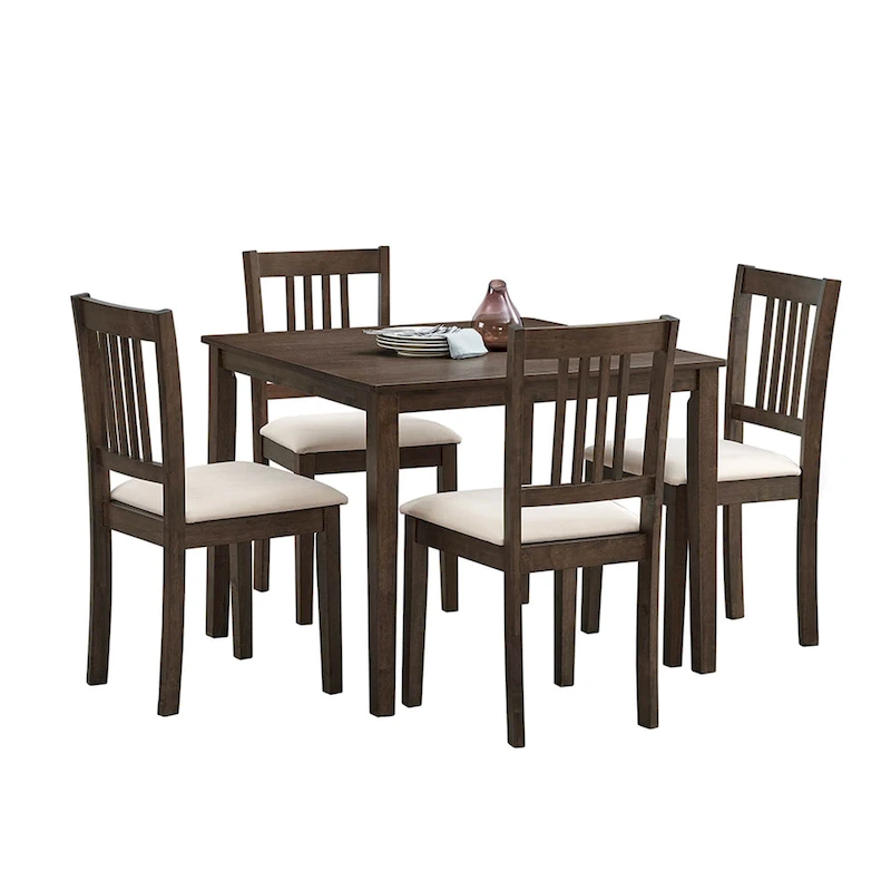Modern 5-Piece Dining Set with Square Table & 4 Slat Back Upholstered Chairs