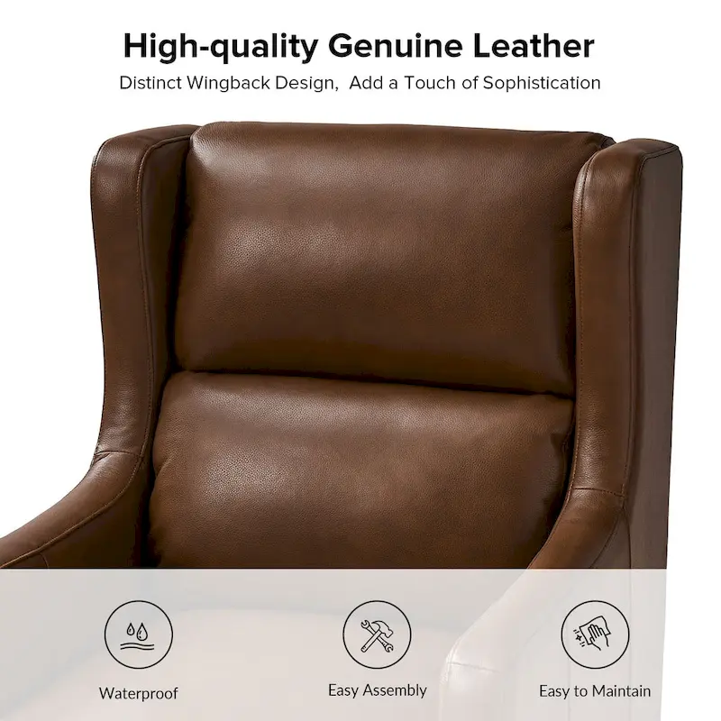 Genuine Leather Wingback Armchair with Lumbar Pillow