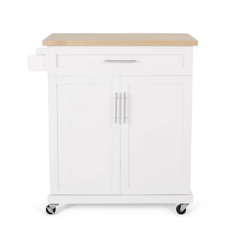 Contemporary Wood Kitchen Cart with Wheels Storage and Wheels