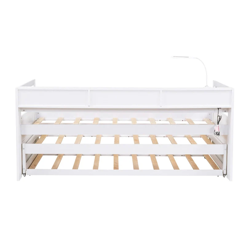 Twin XL Wood Daybed with 2 Trundles and USB Charging Design