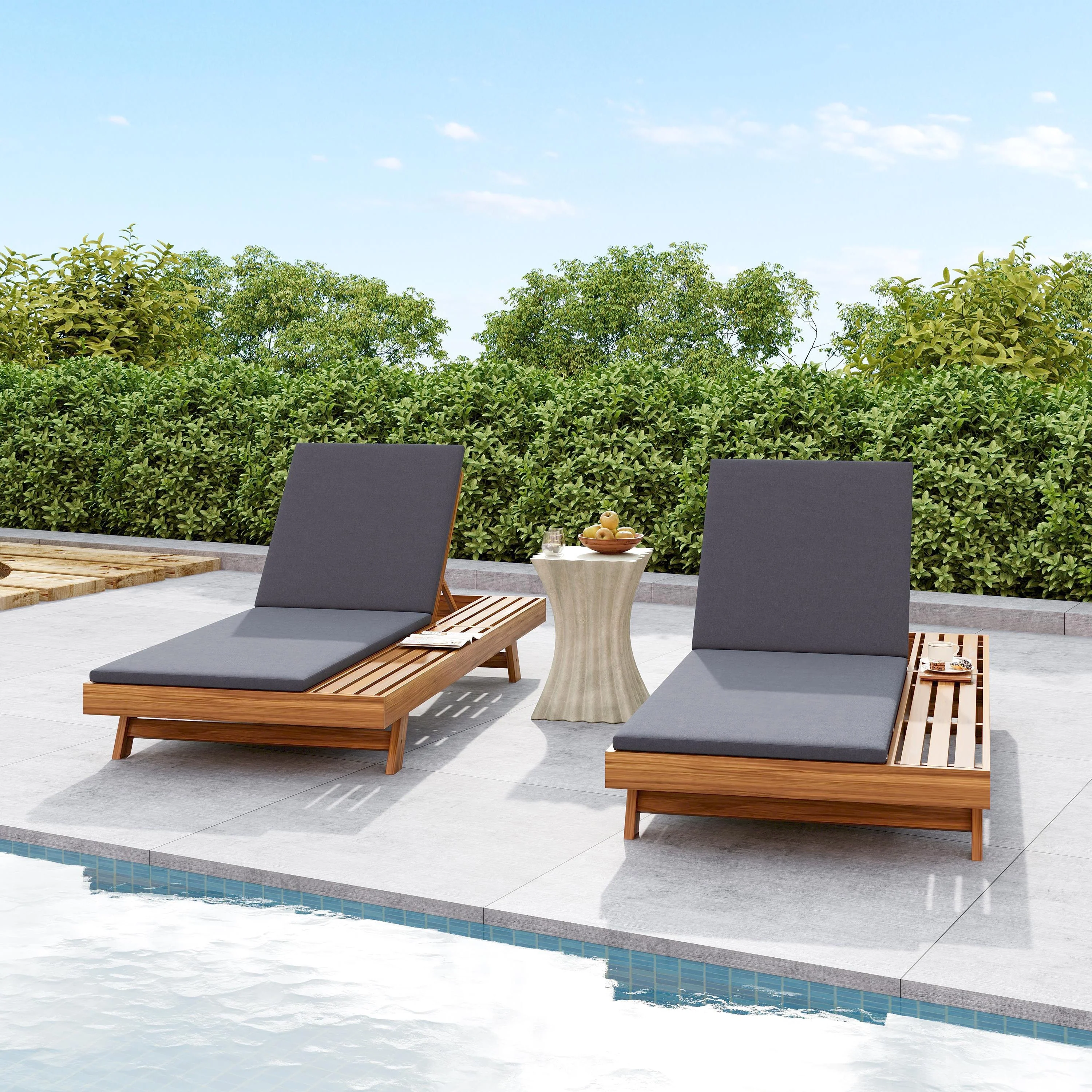 Walker Edison | Teak Lounge Chaise Sunbed