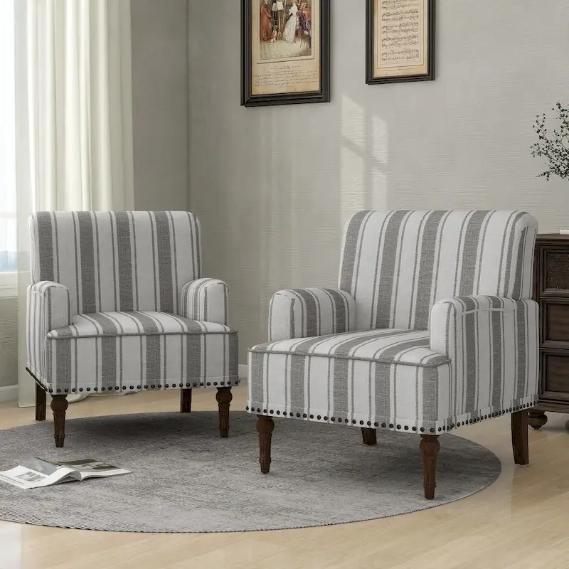 Modern Striped Accent Chairs with Arms