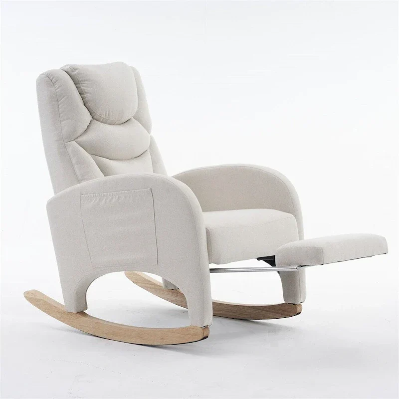 Ergonomic Fabric Nursery Rocking Chair With Adjustable Footrest