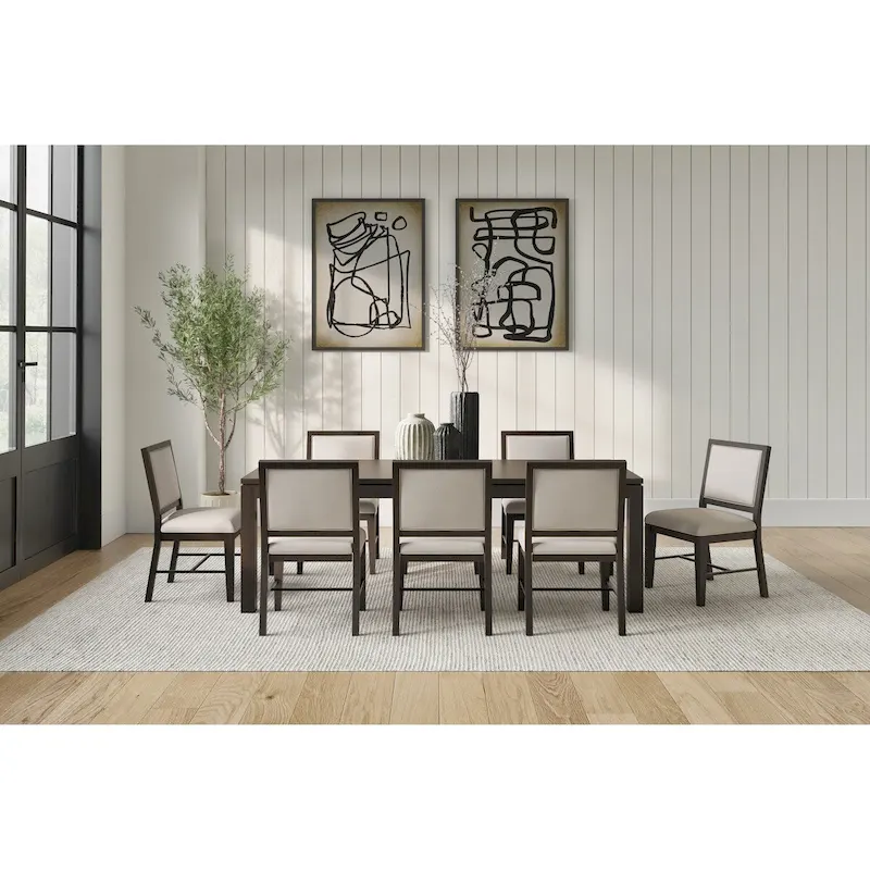 Modern Wood Rectangular Extension Kitchen Dining Table and Eight Chairs, Black