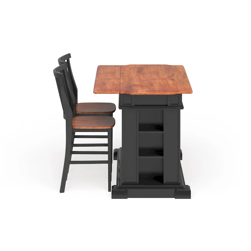 Distressed Oak 3-Piece Kitchen Island and Barstools Kitchen Set