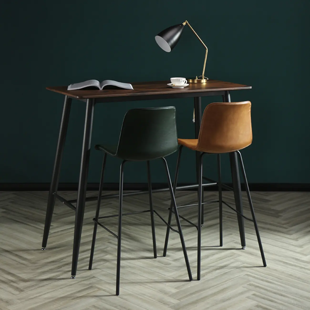 Industrial Metal Frame Leather Bar Stool with Footrest