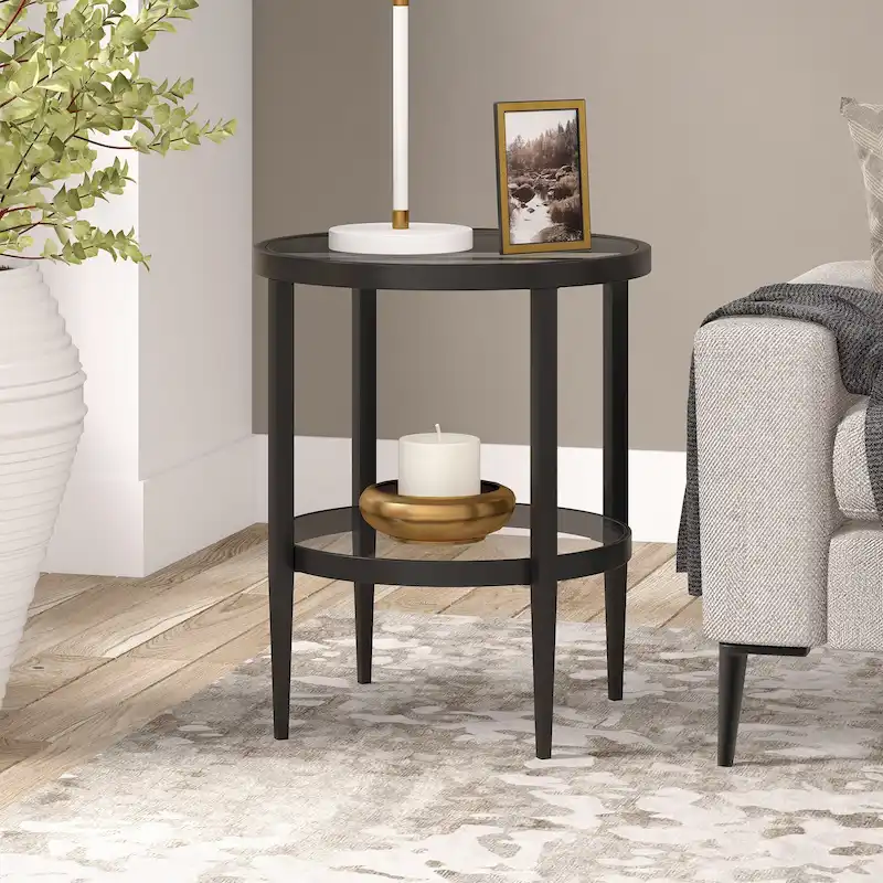 Hera 19.63 Wide Round Side Table with Clear Glass Shelf
