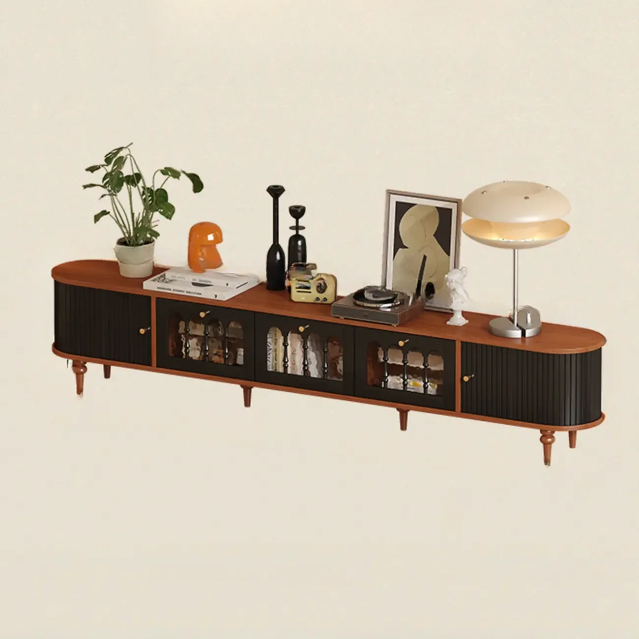 Warm Shaker Wood TV Stand with Cable Management & Light & 4-Cabinet/5 Cabinets/6 Cabinets