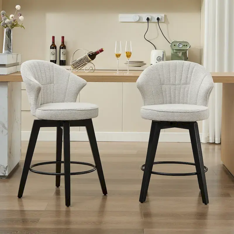 Swivel Bar Stools Set of 2, Upholstered Dining Room Chairs with Wide Backrest, Counter Height Chair with Metal Legs