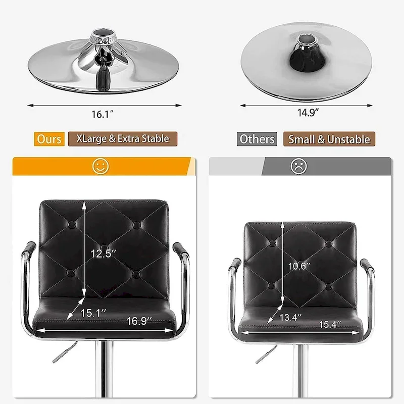 Javlergo Set of 2 Bar Stools Adjustable Swivel PU Leather Barstools with Arm and Back