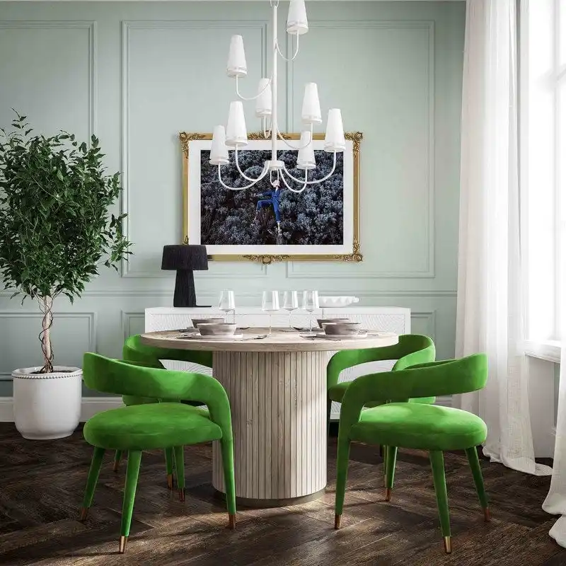Green Velvet Dining Chair - Single Seater with Gold Legs