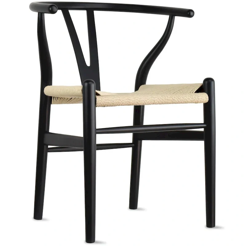 Set of 2 Wood Dining Chairs with Woven Rope Seat