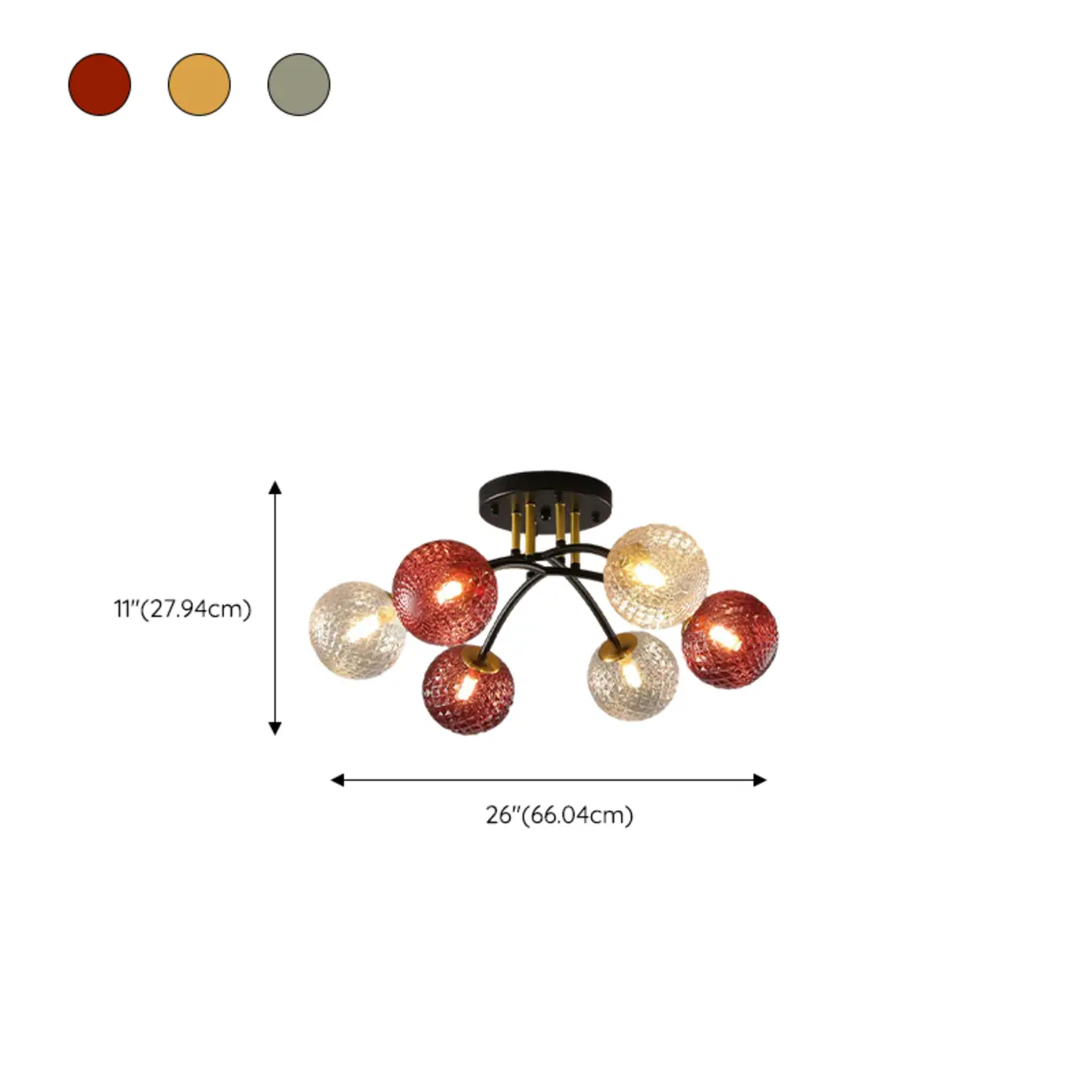 Modern Smoke Grey Glass Sphere Semi Flush Ceiling Light