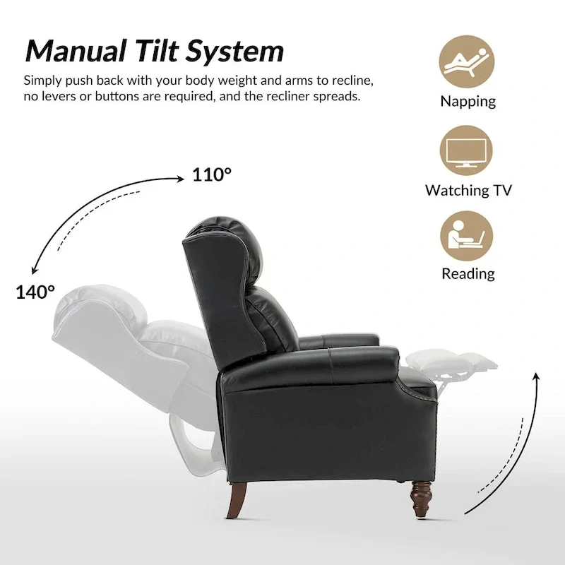 Noemon Modern Genuine Leather Recliner with Nailhead Trims Set of 2 by HULALA HOME