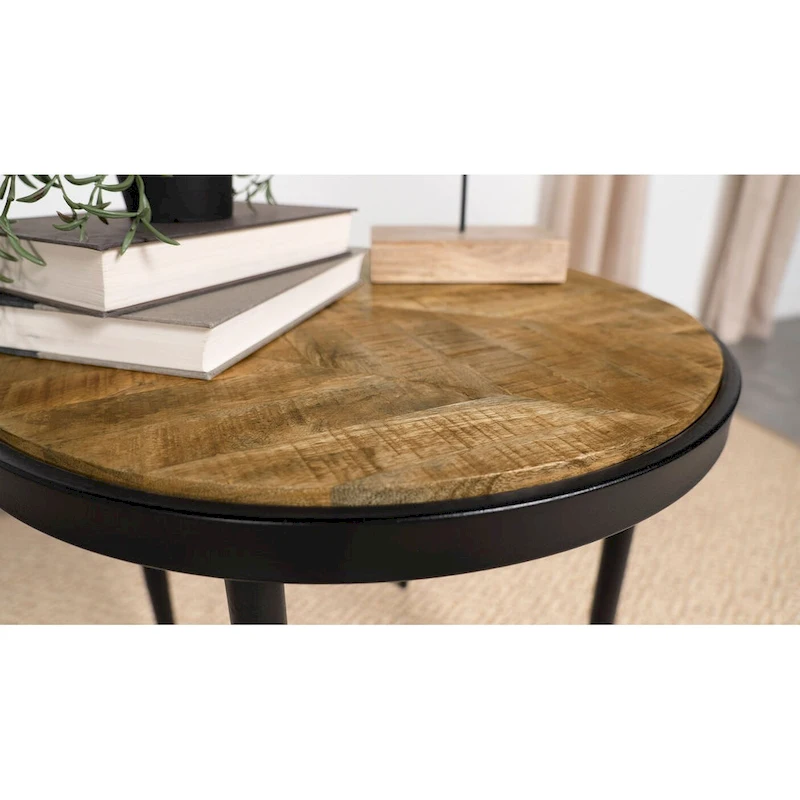 Hayden Round Wood Top Side Table Natural Mango and Black