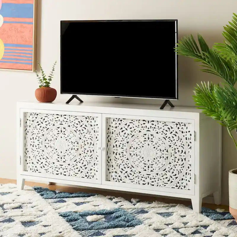 SAFAVIEH Ciji 2-Shelf 2-Door Media Stand (Fits Up To A 60 Flatscreen TV) - 55 In. W x 15 In. D x 26 In. H - 55Wx15Dx26H