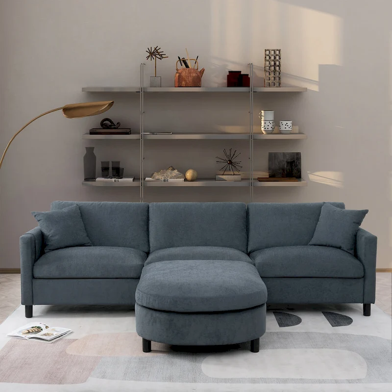 Tala Sectional Sofa Couch with Ottoman and Removable Cushion by GDFStudio
