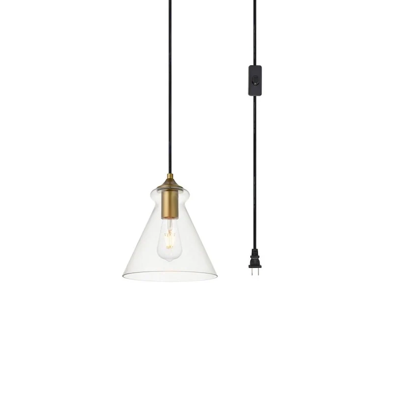 Destiny 1-Light Plug in Pendant with Clear Shade - Black - 8  Diameter