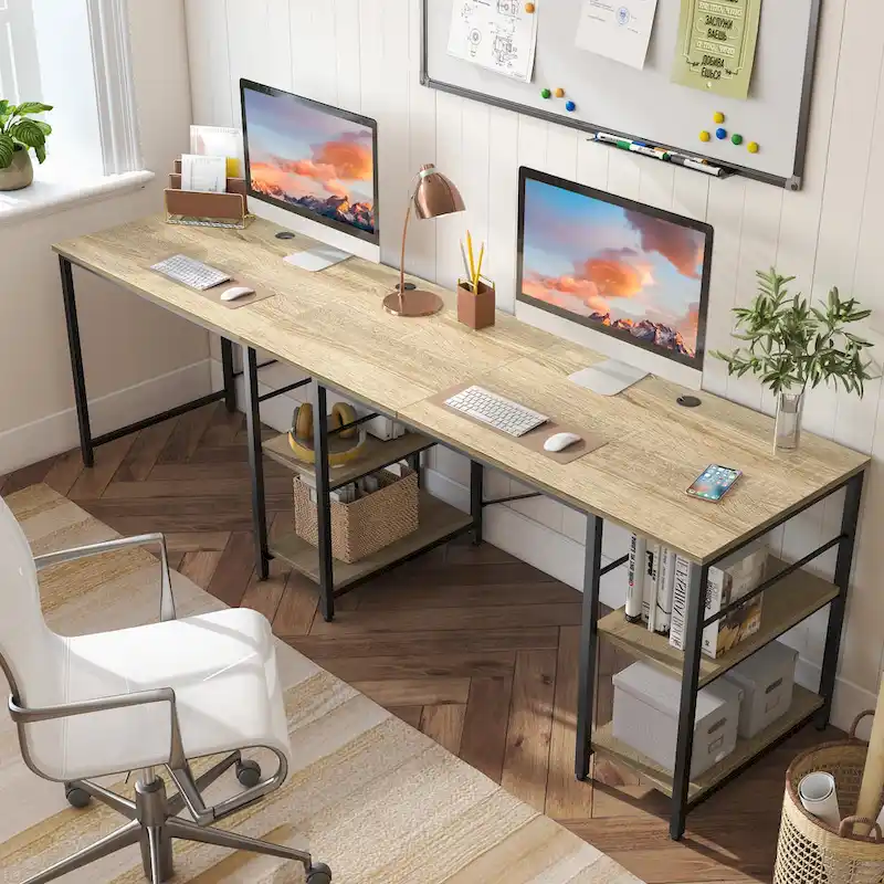 95.2 Inch L Shaped Desk with Shelves Home Office Computer Desk