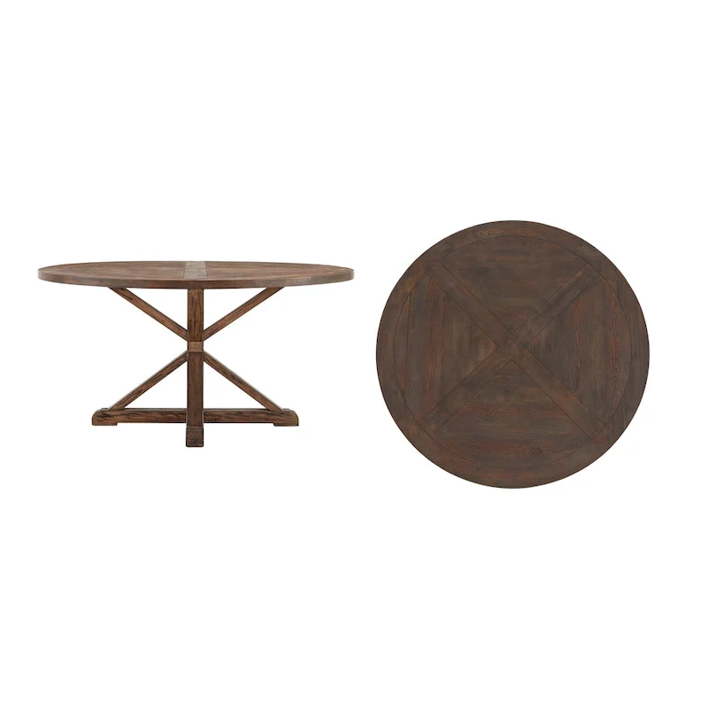 Krakova Rustic X-Base Round Pine Wood Dining Table