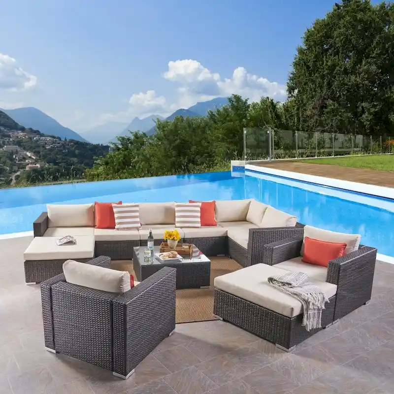 Santa Rosa Outdoor 8 Seater Wicker Sectional Sofa Set by Christopher Knight Home