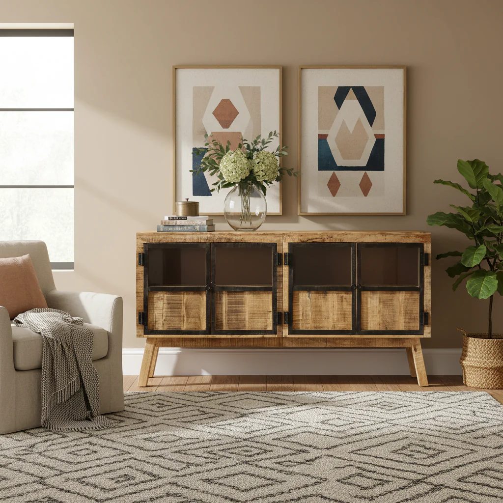 Sideboard Brown and Black 63x11.8x31.5 Solid Rough Mango Wood