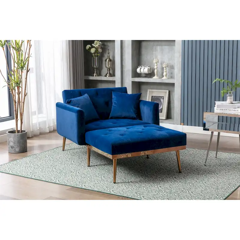 Velvet Upholstered Tufted Living Room Sleeper Sofa Chair With Rose Golden feet