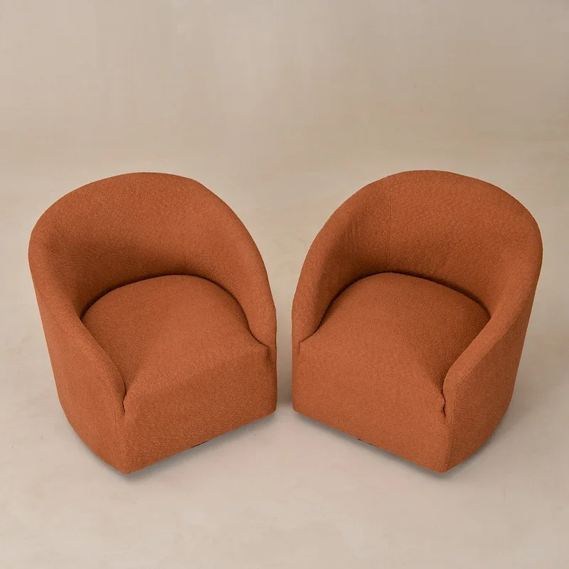 32W Boucle Upholstered Swivel Barrel Armchair (Set of 2)