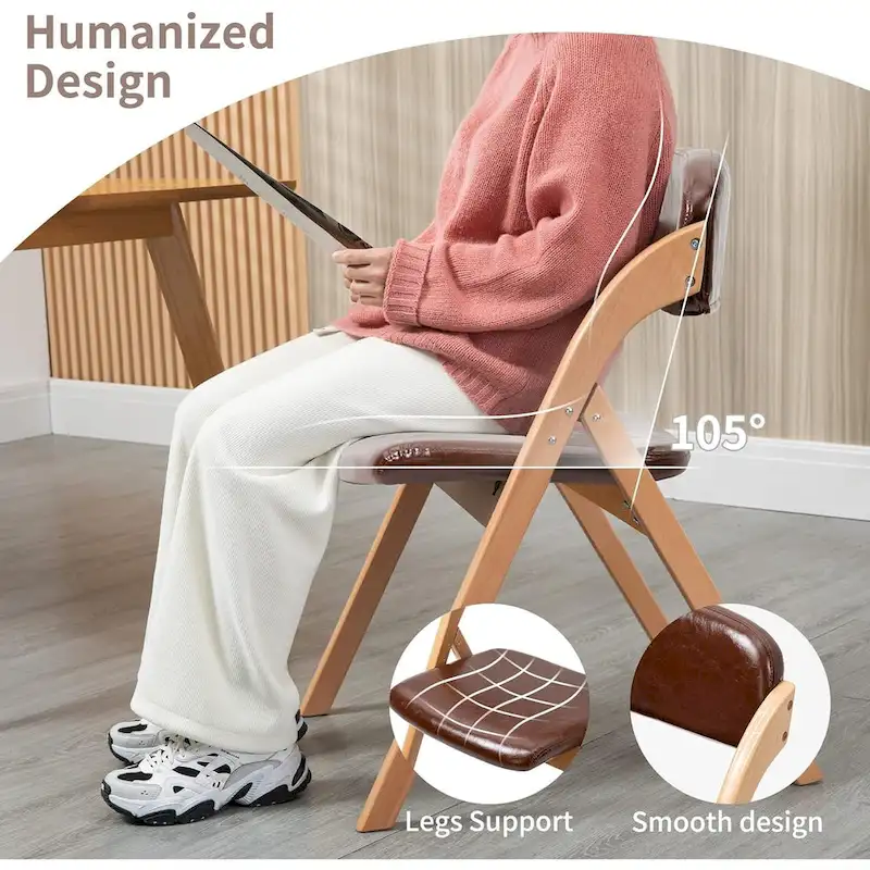 Wooden Stackable Dining Folding Chairs with Padded Seats(Set of 2)