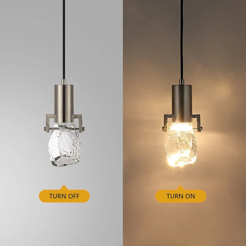 WINGBO 1-Light Modern Crystal Pendant Light Fixture Height Adjustable Hanging Light