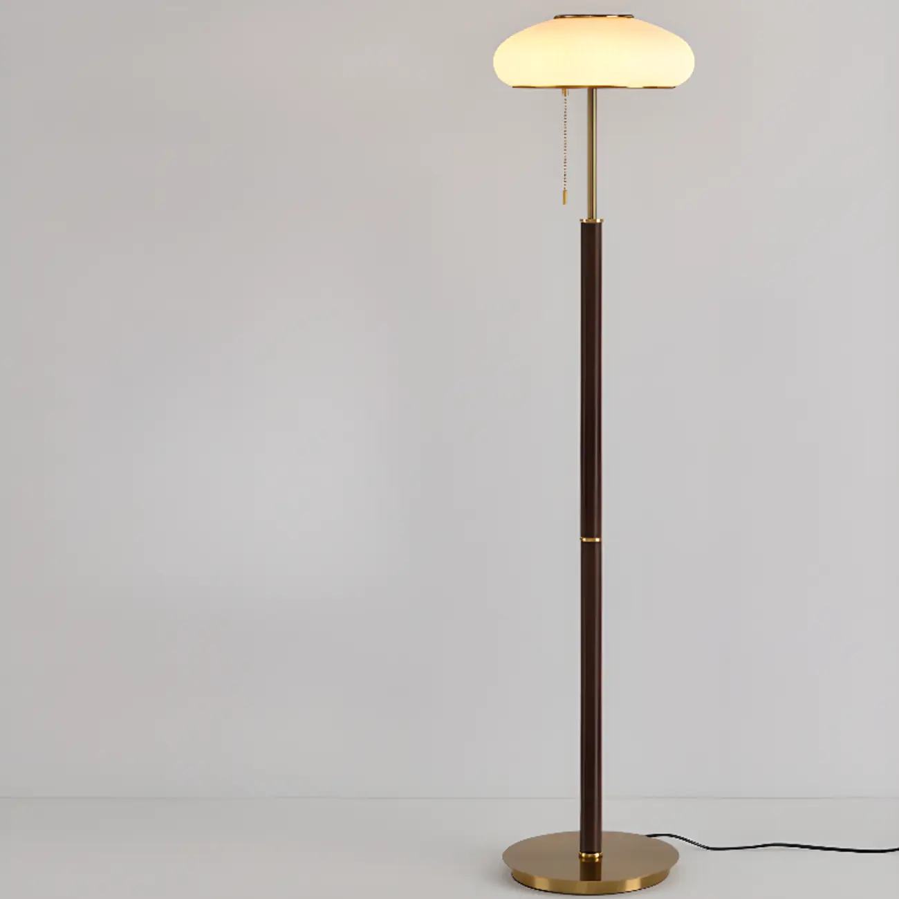 Modern 3-Light Walnut Wood Floor Lamp with Glass Shade