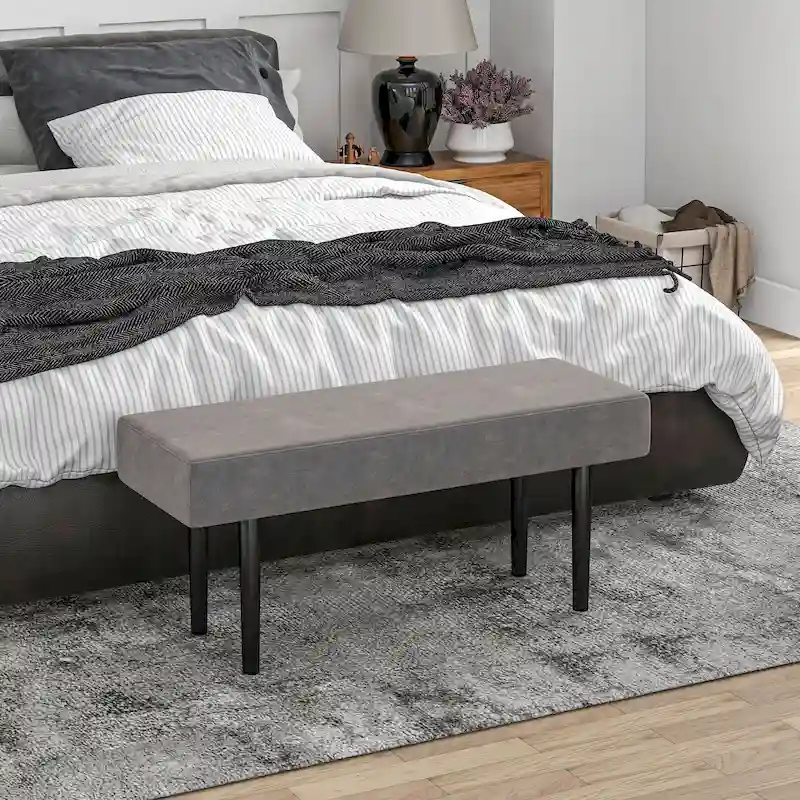 HOMCOM 39 End of Bed Bench, Upholstered Entryway Bench with Steel Legs, Bedroom Bench, Gray