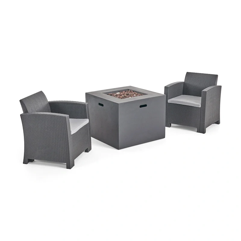 Houston Outdoor 2-Seater Wicker Print Club Chair Chat Set with Fire Pit by Christopher Knight Home